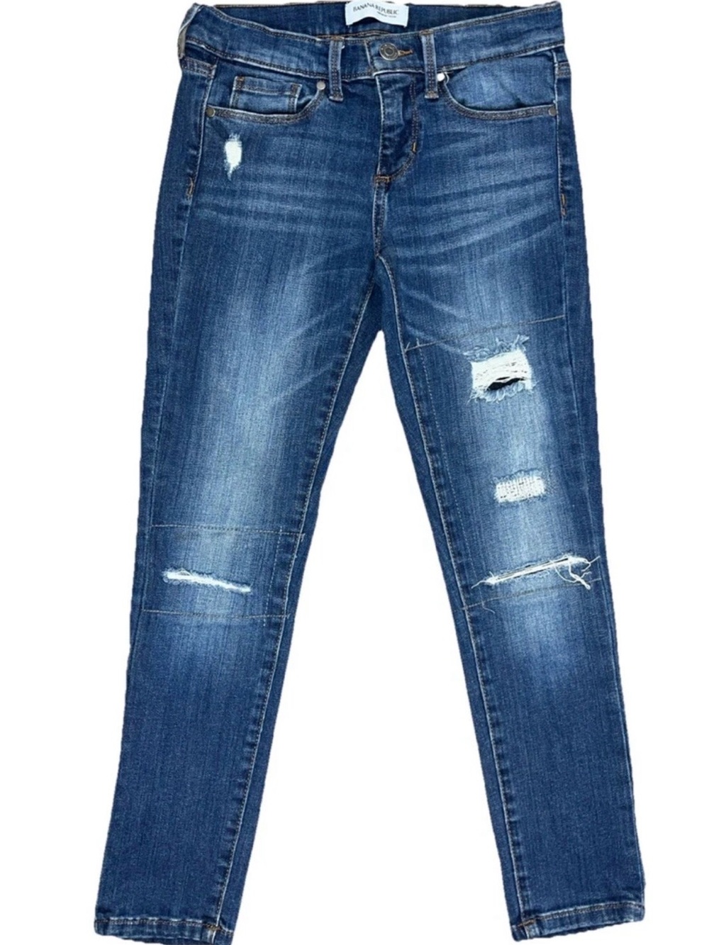 Banana Republic Women's Distressed Skinny Jeans - Dark Blue Wash Size 29